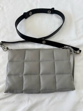 All Saints Evie Quilted Gray Leather Crossbody Bag 5 x 7